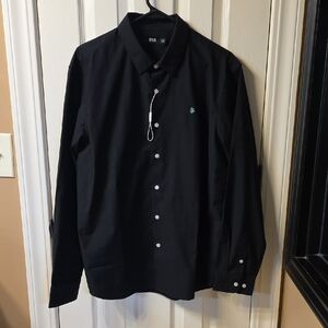 Stylish Black Dress Shirt with White Buttons